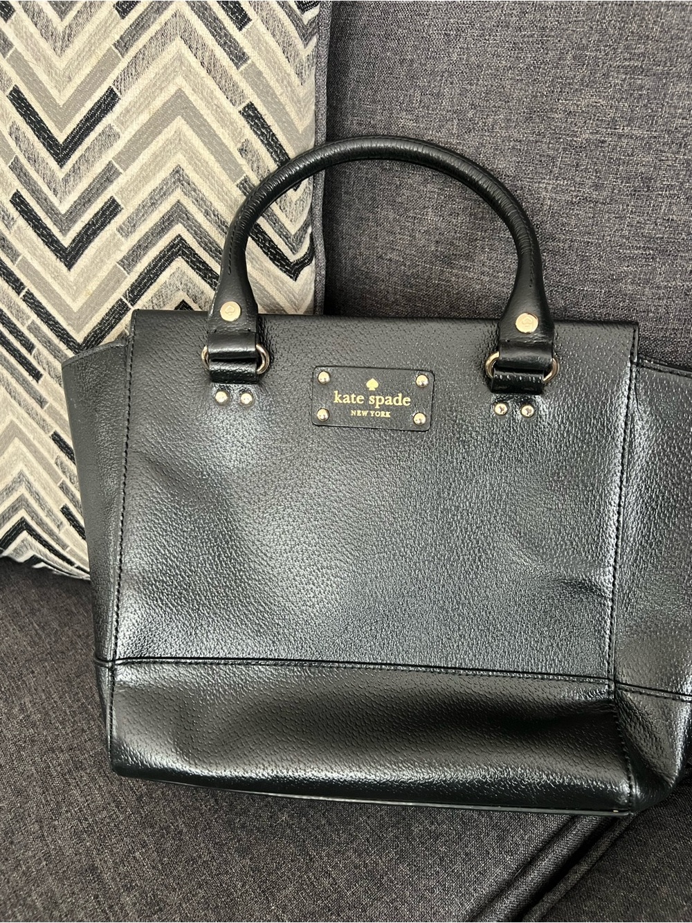 kate spade Black Leather Satchel with Gold Hardware